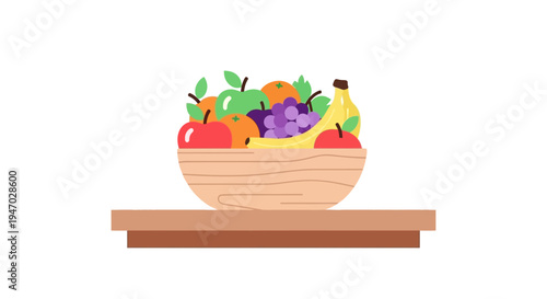 Colorful Fresh Fruit in Wooden Bowl.