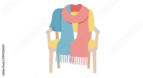 Colorful Scarves and Shawl on Chair.