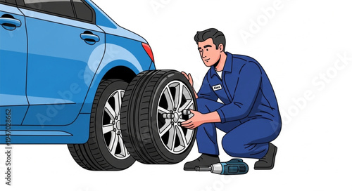 Mechanic Changing Car Tire.