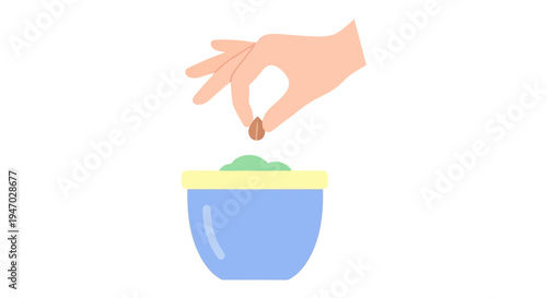 Hand Dropping Pill into Medication Bowl.