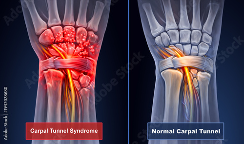 Carpal tunnel syndrome vs normal anatomy 