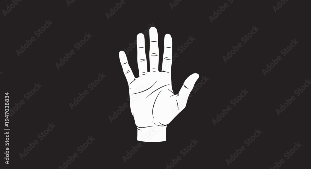 Fototapeta premium White palm with fingers spread open against a black background