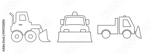 Snowplow Truck Icon Set – Winter Road Maintenance Snow Plow Vehicle Vector Silhouette