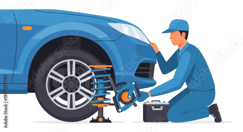 Mechanic changing car tire.