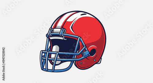 Red and blue football helmet with white stripes