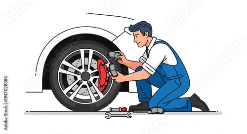 Mechanic changing car tire.