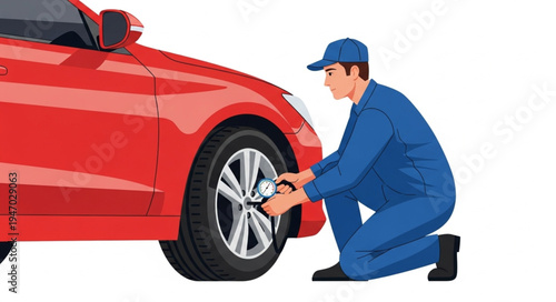 Mechanic changing car tire.