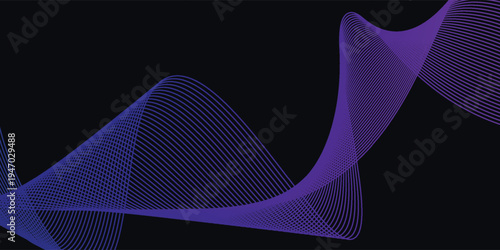 Blue purple neon sound wave on black background. Abstract flowing wavy dot line design for ai concept, equalizer, audio record, voice assistant. Vector glowing gradient dashed curve stripe wallpaper