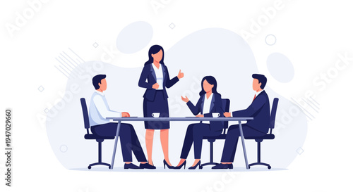 Business meeting with diverse team discussing strategy around a table