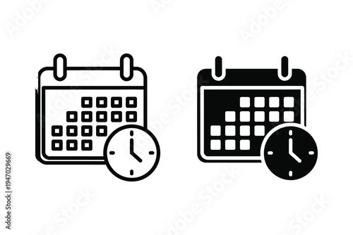 Calendar and clock icon set for scheduling, appointments, and time management