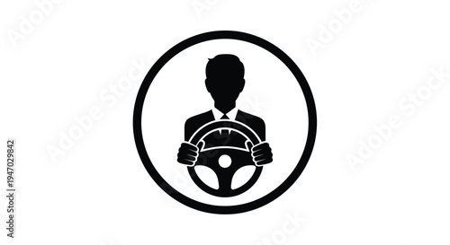 Man driving a car hands on steering wheel simple graphic silhouette