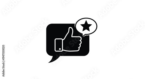 Black icon of a thumbs up with a star in a speech bubble silhouette