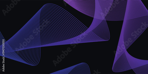 Blue purple neon sound wave on black background. Abstract flowing wavy dot line design for ai concept, equalizer, audio record, voice assistant. Vector glowing gradient dashed curve stripe wallpaper