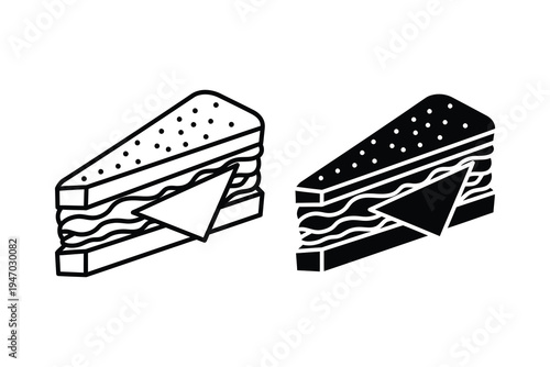 Triangular sandwich slice icon, outline and solid fill, for food and lunch themes