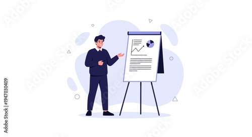 Man presenting business chart on flip chart, business presentation, meeting, strategy