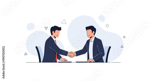 Businessmen shaking hands, partnership agreement, successful deal, teamwork, modern office illustration