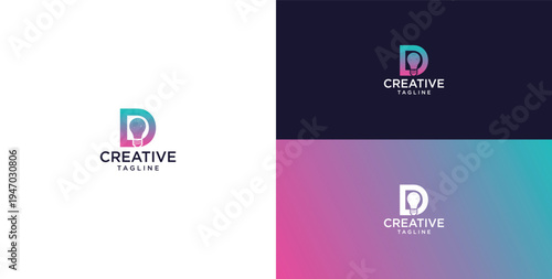 smart bulb logo icon. bulb logo technology. initial logo design D