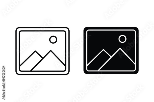 Image Placeholder Icons: Outline and Solid Black for Galleries and Content