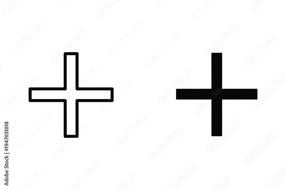 Obraz premium Simple Plus Sign Icon Set: Outline and Solid Black Addition Symbol