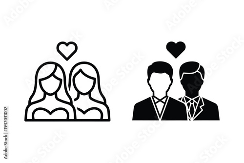 Diverse Loving Couples Icons - LGBTQ+ Relationship, Marriage & Romantic Love
