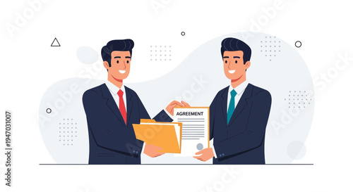 Businessmen shaking hands over agreement document, partnership, deal, success concept