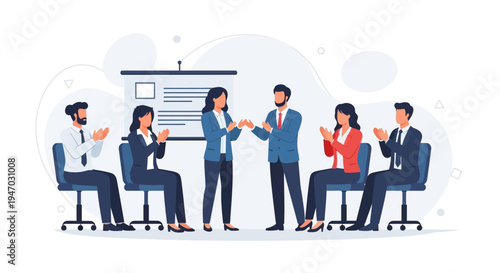 Business meeting applause for successful presentation, teamwork, and achievement
