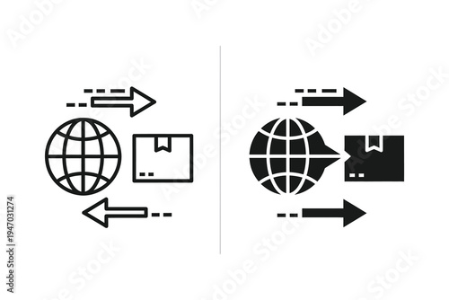 Global Shipping and Delivery Icon - Box, Globe, and Arrows, Vector