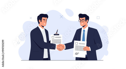 Businessmen shaking hands over contract agreement, partnership success, deal closing