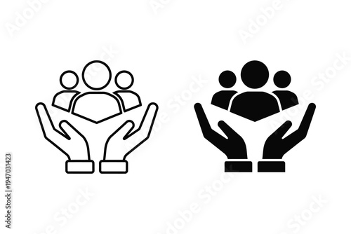 Hands holding group of people icon for community, support, and teamwork