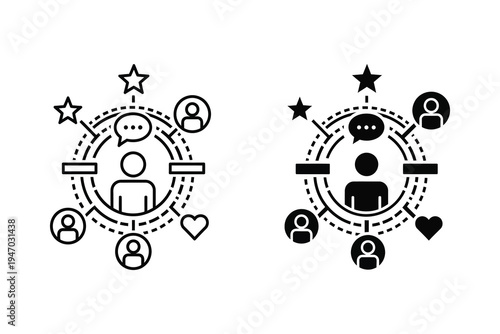 Social Network User Icons - People, Chat, Stars, and Heart