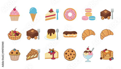 A variety of sweet dessert icons.