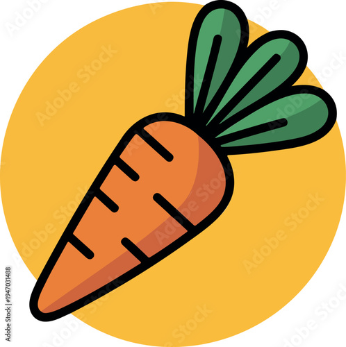 Carrot Icon Colorful Round Badge, Vegetable Food Symbol in Flat Style, Organic Farm Produce Vector Illustration