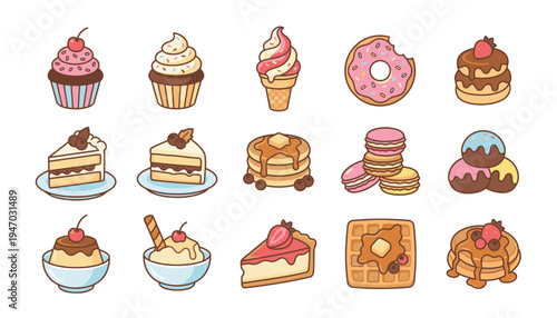 A variety of sweet desserts and pastries.