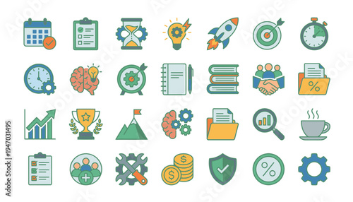 Collection of business and productivity icons.