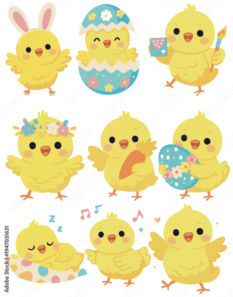 Fototapeta premium Set of cute yellow Easter chicks