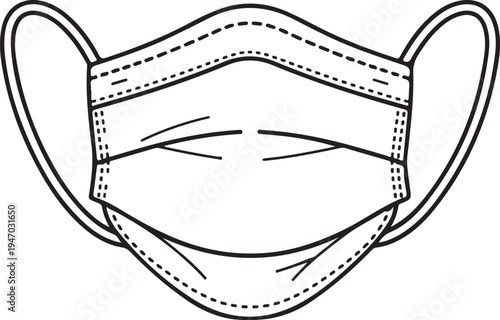 Minimal black and white medical mask outline face mask