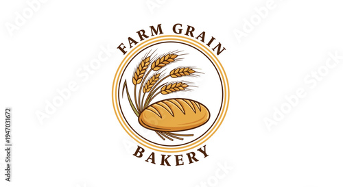 Bakery logo with bread and wheat.