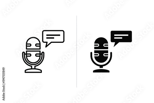 Retro microphone with speech bubble icon for podcasting, broadcasting, and online communication