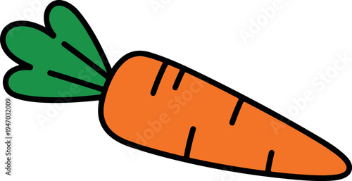 Cute Carrot Vegetable Cartoon Icon, Colorful Flat Vector Illustration, Healthy Organic Food Design for Farm Produce and Nutrition
