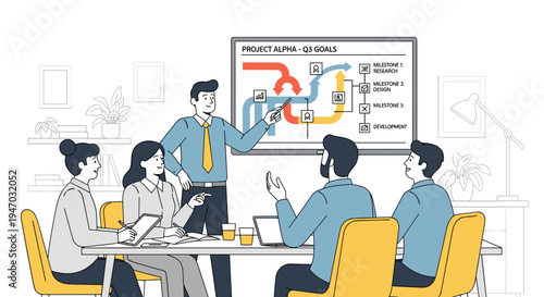 Business team discussing in meeting room.