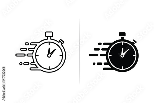 Speedy Stopwatch Icon Set: Fast Time and Deadline Urgency Symbols