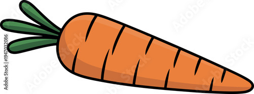 Cute Carrot Cartoon Icon, Colorful Hand-Drawn Vegetable Illustration, Simple Orange Carrot with Green Leaves Isolated Vector Design