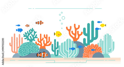 Colorful Coral Reef Fish Aquarium Scene.
