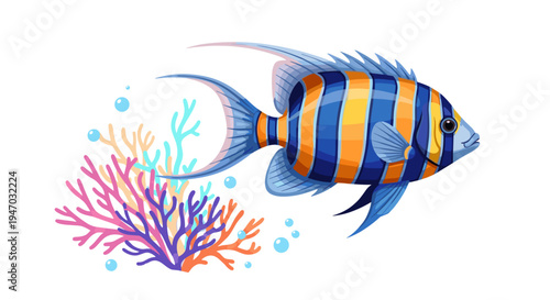 Colorful Fish Swimming Near Coral Reef.