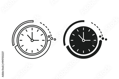 Clock Icons, Time Management and Schedule, Black and White Vector Art