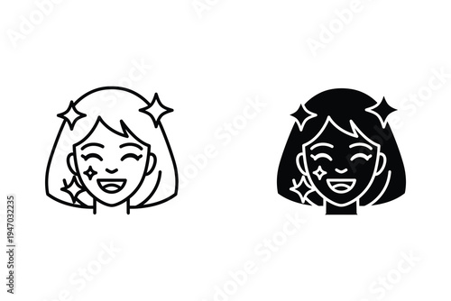 Sparkling Happy Face Icon, Expressing Joy, Excitement, and Positive Emotion