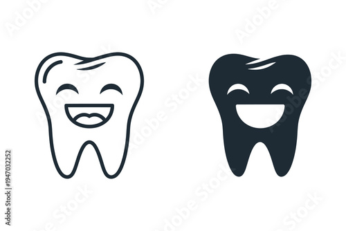 Happy Smiling Tooth Icons for Dental Care and Oral Hygiene