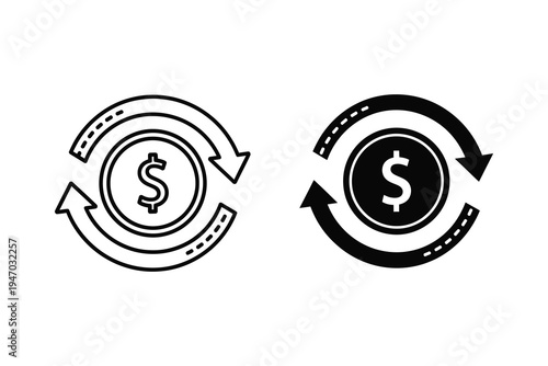 Currency Exchange Icon with Dollar Coin and Arrows, Representing Money Transfer