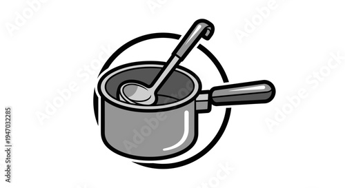 Cooking pot with a spoon inside.