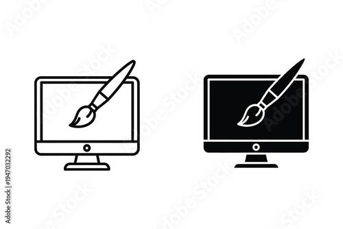 Digital Art Design Monitor Paintbrush Icon Vector for Creative Work